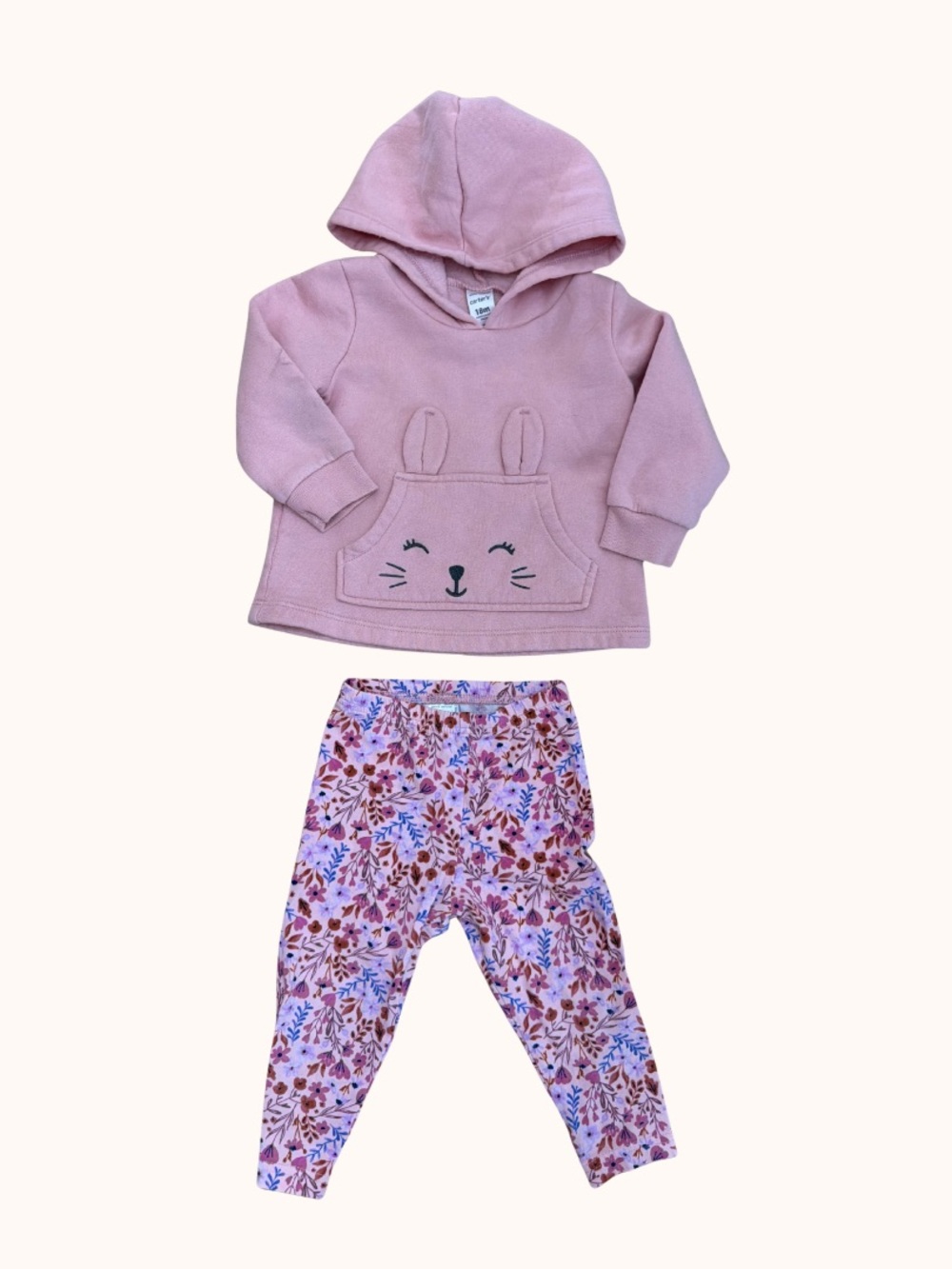 Carter's Pink Bunny Hoodie with Floral Leggings Pajama Set